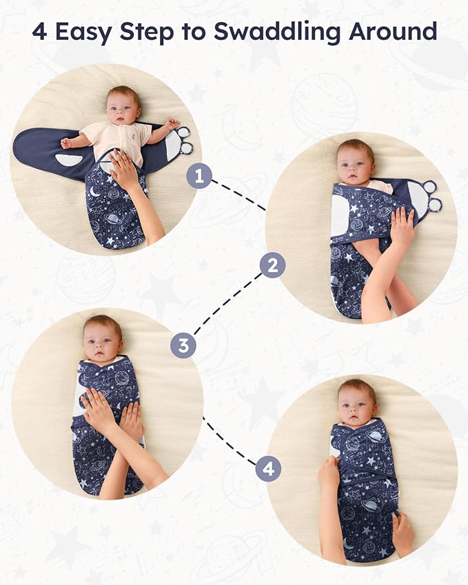 Baby Swaddles for Newborns with Zipper, 100% Cotton Newborn Swaddle Sack, 3 Pack Baby Swaddles 3-6 Months Swaddle Sleep Sack for Newborn Baby Boy Girl Blue Planet