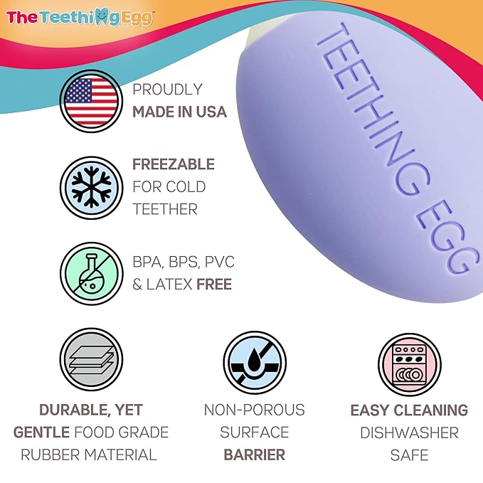 The Teething Egg Baby Teether – Freezable Teething Toy for Babies 3–6 Months up to 18 Months – Made in USA, Food-Grade TPE, Lavender