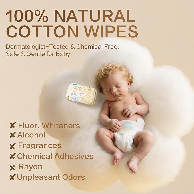 Winner 100% Cotton Dry Wipes, USDA Certified Baby Wipes, 33% Thicker & Ultra Soft, Hypoallergenic & Unscented for Baby Sensitive Skin, Wet/Dry for Diaper Changes, Meals & Cleanup, Pack of 3, 240 pcs