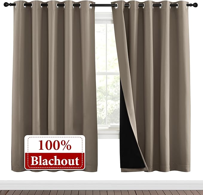 NICETOWN Taupe Full Shade Curtain Panels, Pair of Energy Smart & Noise Blocking Out Blackout Drapes for Dining Room Window, Thermal Insulated Guest Room Lined Window Dressing(Taupe, 70 x 72 inch)