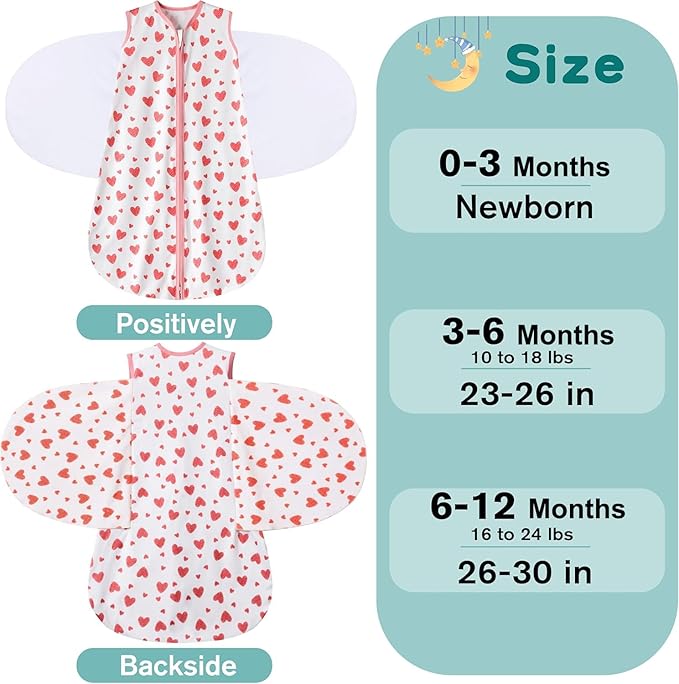 BSTOPPT Newborn Sleep Sack Baby Swaddle,Swaddle me 3-6 Month,3-Way Adjustable Wearable Blanket,100% Rayon Cotton Swaddling Sleeping Bag，TOG 0.5 (Love, 3-6 Months)