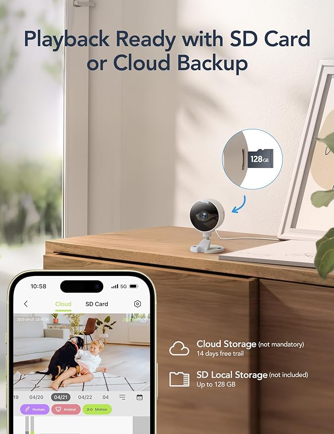GNCC Only 2.4GHz Indoor Security Camera, 1080P Cameras for Home Security, Motion Detection, Two-Way Audio, Night Vision, Dog Camera with App, Easy Install, Cloud Storage Subscription Required(2-Pack)