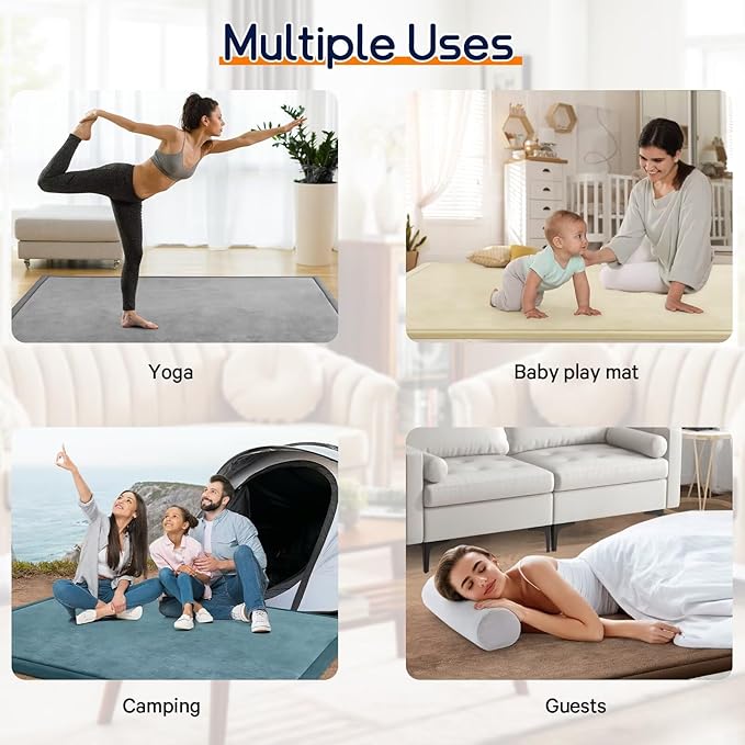 Baby Play Mat for Floor Tummy Time Mat Nursery Rug Muscle Mat Area Rug Playroom Rug Tatami Mat 6'7"x5'11" Memory Foam 1.3" Thick Crawling Mat for Babies,Toddlers(Light Beige)