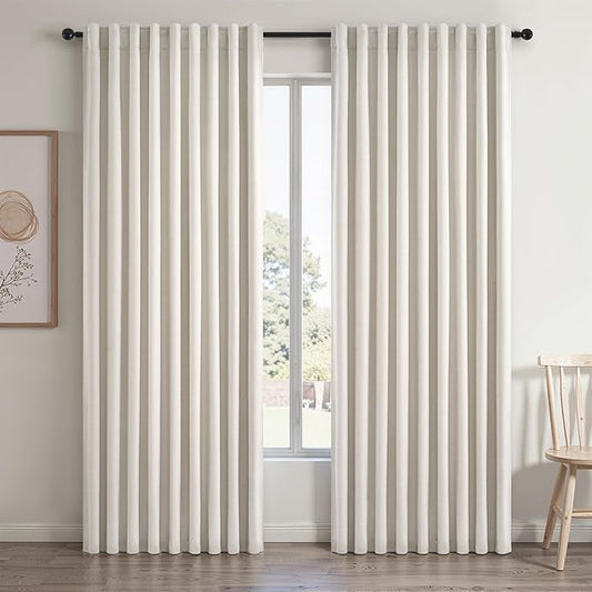 Topfinel Blackout Curtains 60 Inch Length Wide for Sliding Glass Door Living Room 90 Inch Long Linen Back Tab Pleated Drapes 100 Black Out Sound Proof Heavy Insulated Large Window 60" Wx90 Lx2Panels