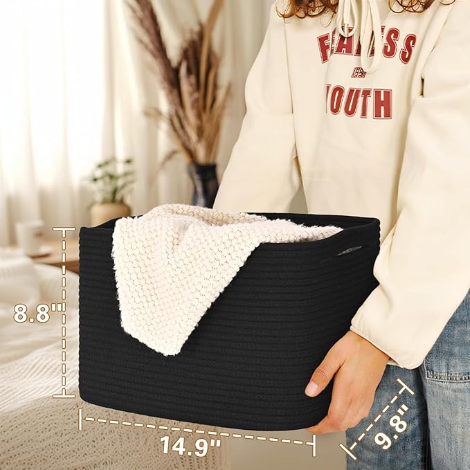 Woven Storage Baskets, Baskets for Organizing, 3 Pack Woven Basket for Storage, Storage Baskets for Shelf, Towel, Toy, Book, Closet, Baby 15"×10"×9"