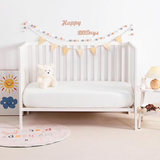 NTBAY 2 Pack Muslin Cotton Crib Sheets, Soft and Breathable Double Layer 28x52 Baby Crib Sheets for Standard Crib and Toddler Mattresses, Boys, Girls, Unisex, White, 28x52 Inches