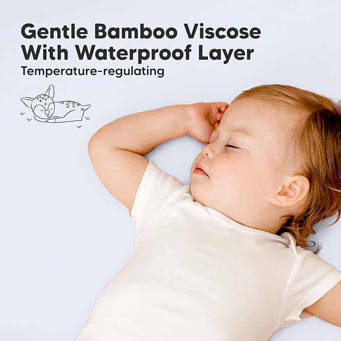 2-Pack Waterproof Pack and Play Sheets, Mini Crib Sheets Fitted for Boy, Girl - 38 x 26 Viscose from Bamboo Pack N Play Mattress Sheets for Graco, Toddler Playard Baby Crib Sheets Neutral (Blue Flax)