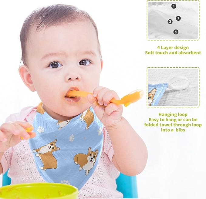 vvfelixl Corgi Paws Baby Burp Cloths Baby Muslin Washcloths for Boys Girls Cotton Baby Face Towel for Newborn Infants Soft and Absorbent 11.8 X 11.8 in, 5 Pack