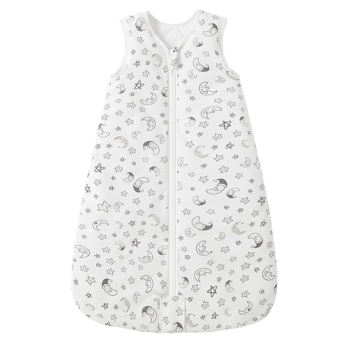 Mosebears Sleep Sack Baby Winter Wearable Blanket with 2-Way Zipper,2.5 TOG Cotton Sleep Sack Unisex (White Star, 6-12 Months)