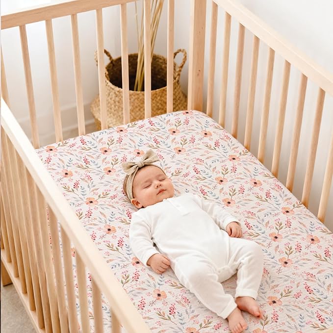 lulumoon Fitted Crib Sheets 2-Pack: Soft Muslin Cotton for Standard Crib - Boho Floral Print for Baby Girls Nursery Bedding & Gift
