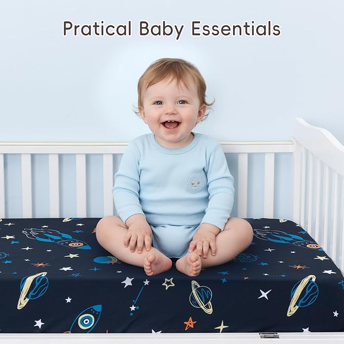 david's kids 3 Pack Fitted Crib Sheets, Ultra Soft Breathable Comfortable Baby Sheet Set for Boys Girls Neutral, 28x52 Inch Fits Standard Crib and Toddler Mattresses, Space