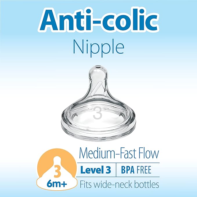 Dr. Brown's Natural Flow Level 3 Wide-Neck Baby Bottle Silicone Nipple, Medium-Fast Flow, 6m+ & Natural Flow Y-Cut Narrow Baby Bottle Silicone Nipple, Ideal for Thicker Liquids, 9m+