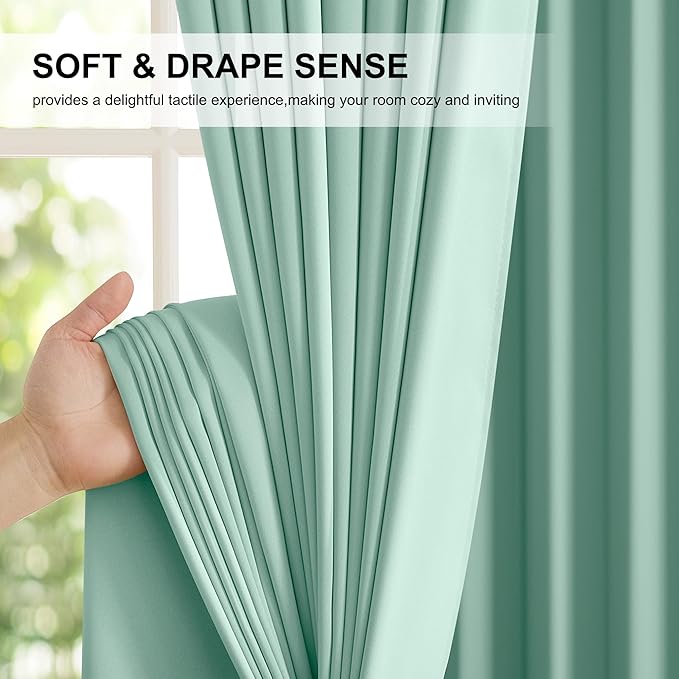 NICETOWN Aqua Blue 100% Blackout Curtains, 2 Panels 52x84 Inches, Thermal Insulated Energy Efficient Window Draperies for Bedroom & Living Room, Shading Drapes for Light Sleepers, Rod Pocket Back Tab