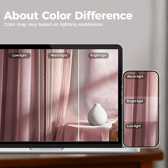 100% Blackout Curtains for Bedroom, Double Layer Pink Curtains, Black Out Curtain 108 inch Long with Sheer Overlay for Living Room, Room Darkening Window Drapes with Grommet, 52" W x 108" L