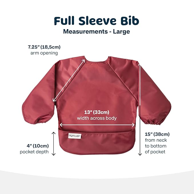 Tiny Twinkle Long Sleeve Bib for Babies & Toddlers | 2-Pack Waterproof Smock Bib for Eating | Machine Washable & Mess-Proof Feeding Essentials | Newborn Shower Gift (Rose Burgundy,2-4Y)