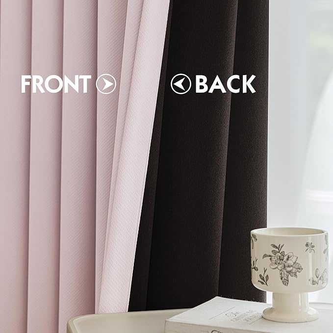 FMFUNCTEX 100% Blackout Curtains for Bedroom, Pale Pink Curtains 63 Inches Long Textured Thermal Insulated Curtains for Living Room Drapes, Black Out Drapery Grommet Room Darkening 2 Panels