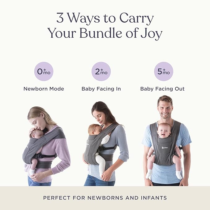Ergobaby Embrace Baby Carrier Newborn to Toddler - Lightweight Ergonomic Baby Carriers - Cozy Essentials (7-25 Pounds), Ponte Knit, Soft Grey