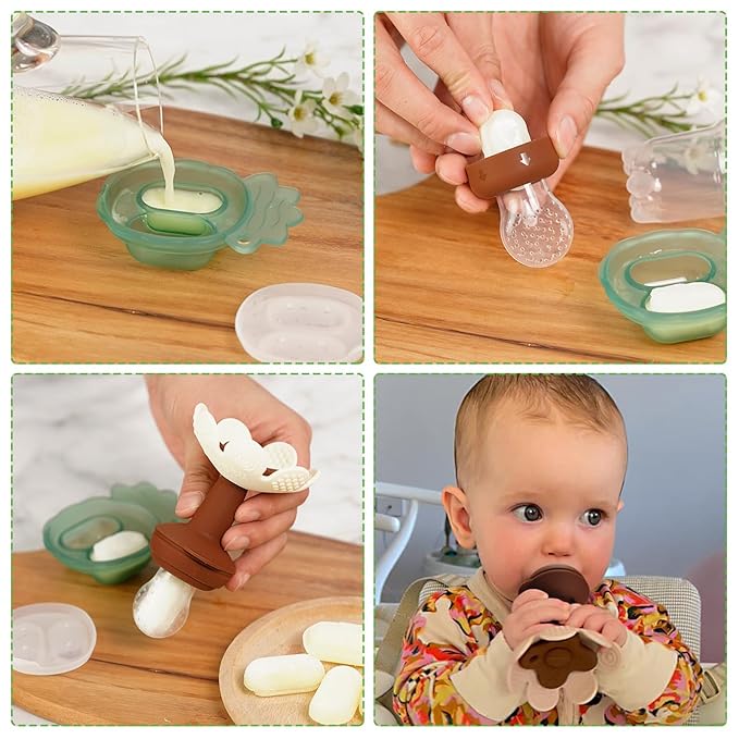 Haakaa Flower Baby Fresh Fruit Food Feeder with Mini Freezer Nibble Tray, Breastmilk Popsicle Mold for Baby Cooling Relief, Food Grade Silicone Baby Mesh Feeder for Infants 4M+ (Oat)