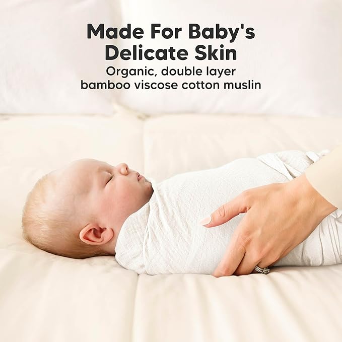 4-Pack Muslin Swaddle Blankets for Boys, Girls - Organic Baby Swaddles for Newborns, Soft & Breathable Receiving Baby Blankets for Girl, Boy, Neutral, Newborn Essentials Gift (Soft White)