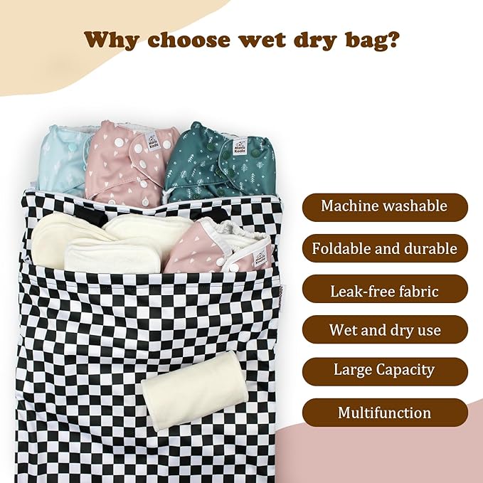 Mama Koala Reusable Hanging Wet Dry Bags for Baby Items, Cloth Diapers, Swimsuits, Travel, Gym Clothes, Beach, Pump Parts, Toiletries, Two Zippered Pockets, 2 Pack (W009L)