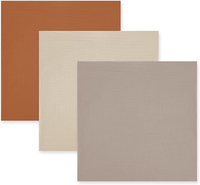 3-Pack 100% Cotton Muslin Swaddle Blankets, Large 47 x 47 Inches — Breathable Soft Receiving Blankets for Newborns, Swaddling Wraps, Registry Gift (Earth Tone Neutrals)