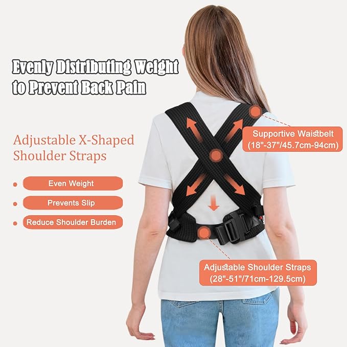IULONEE Baby Carrier Wrap Ergonomic Baby Strap Carrier Front & Back Backpack Carry Adjustable Infant Toddlers Carrier Sling for Newborn Black