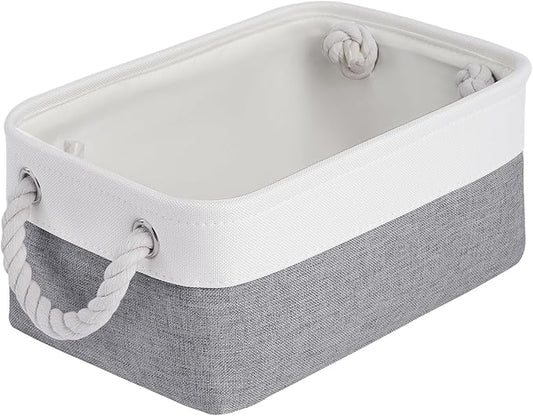 Storage Baskets for Shelves 11.8x7.9x5.2 Inch, Foldable Fabric Storage Bins with Handles, Small Storage Baskets for Organizing Closet, Office, Home Organization (1-Pack, White&Gray)