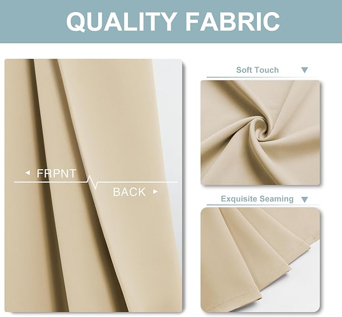 ChrisDowa Small Window Curtains 36 inches Long for Bedroom - Grommet Short Thermal Insulated Room Darkening Curtains for Kitchen (2 Panels, Biscotti Beige, 42 x 36 Inch)