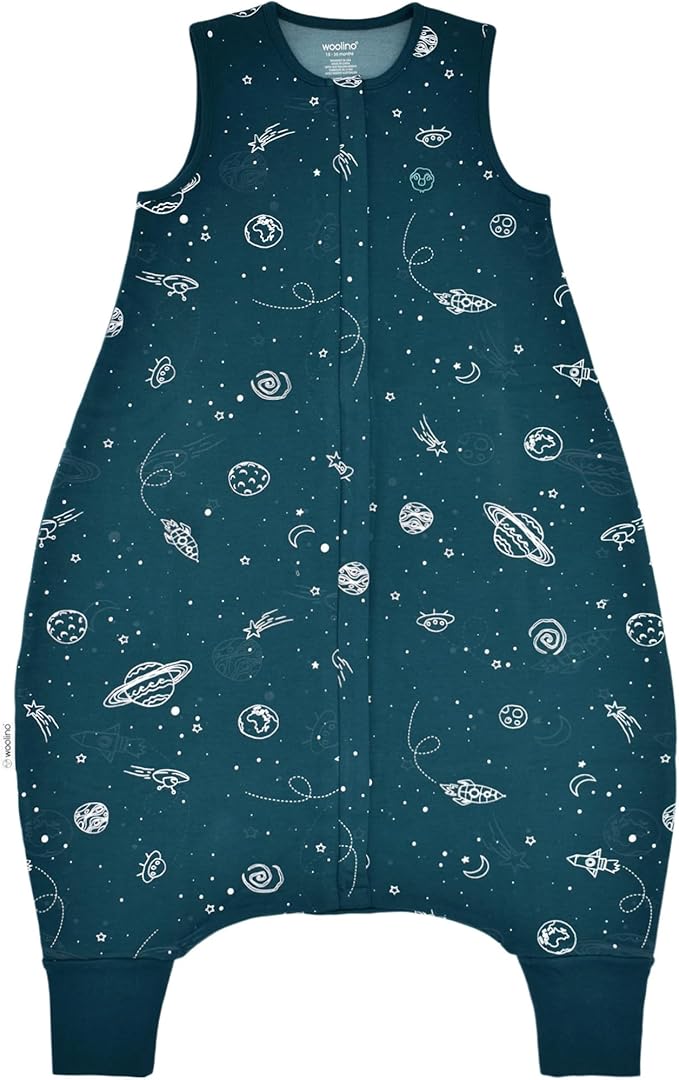 Woolino 4 Season Baby Sleep Bag or Sack with feet, Australian Merino Wool and Organic Cotton, 6-18m, Space (Glow In The Dark)