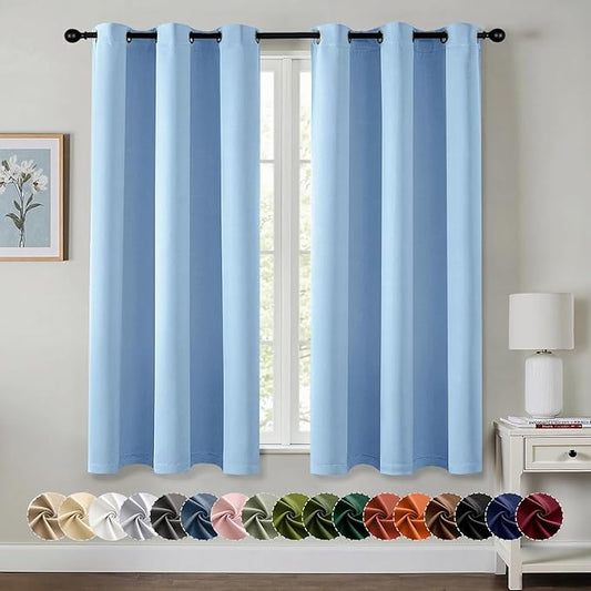 MIULEE Sky Blue Blackout Curtains for Bedroom Living Room 45 Inches Long 2 Panels, Thermal Insulated Room Darkening Drapes Solid Grommet Noise Reduction Light Blocking Window Treatments 40x45 Inch