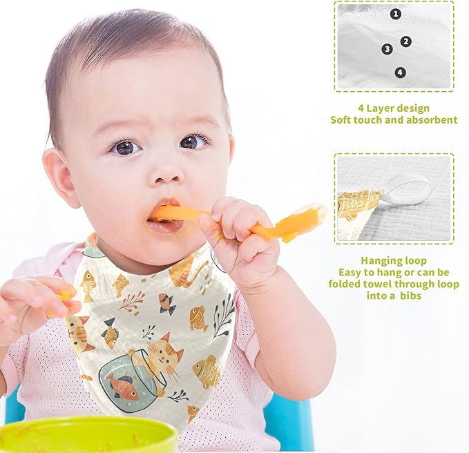 vvfelixl Cat Watch Fish Tank Baby Burp Cloths Baby Muslin Washcloths for Boys Girls Cotton Babys Face Towel for Newborn Infants Soft and Absorbent 11.8 X 11.8 in, 5 Pack