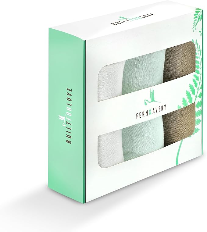 Fern & Avery Muslin Swaddle Blankets - Baby Swaddles - Soft Receiving Blanket for Newborn Baby Boy Or Baby Girl, Lightweight & Breathable Swaddle - Mint Theme