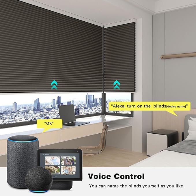 Changshade Motorized Cellular Shades with Remote Control Smart Blinds Compatible with Alexa, Google Home, Smarthings, Custom Size Electronic Automatic Shades for Indoor Windows Doors, Blackout, Taupe