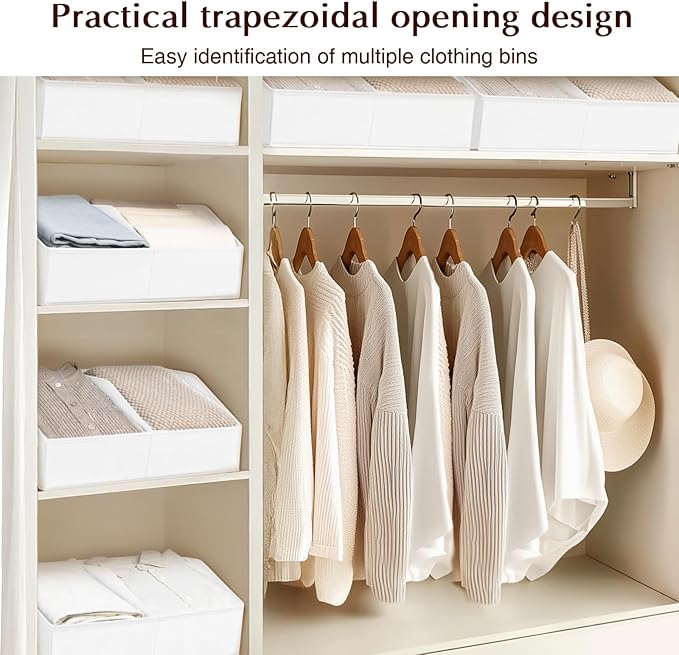 Closet Organizers and Storage Bins - 4 Pack Collapsible Divided Trapezoidal Cube Storage Bins Baskets with Orange Handle for Organizing Clothes Blankets, Toys, Books, Towels(White)
