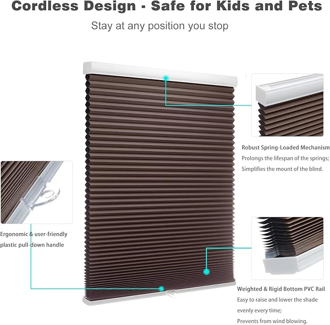 MYshade Cordless Blackout Cellular Shades for Windows, Honeycomb Window Shades with Thermal Insulation, Child & Pet Safe Room Darkening Shade, Easy Install, 43" W x 64" H, Taupe