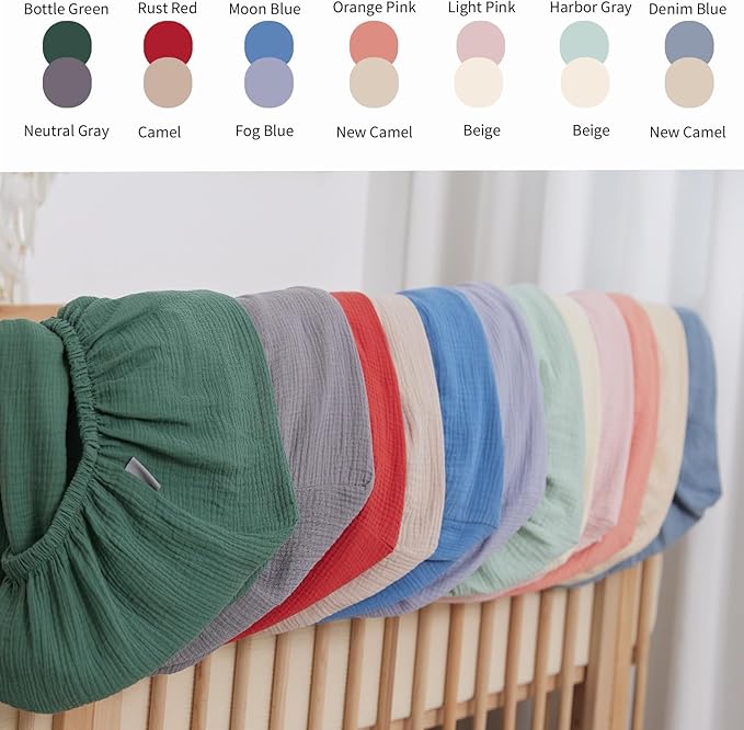 Muslin Neutral Crib Sheets for Boys & Girls 2 Pack Blue Set 28"x 52" Rutiwa Soft Breathable Baby Sheets for Crib Organic Cotton Fitted Sheets for Toddler Bed & Standard Crib Mattress Boho Style