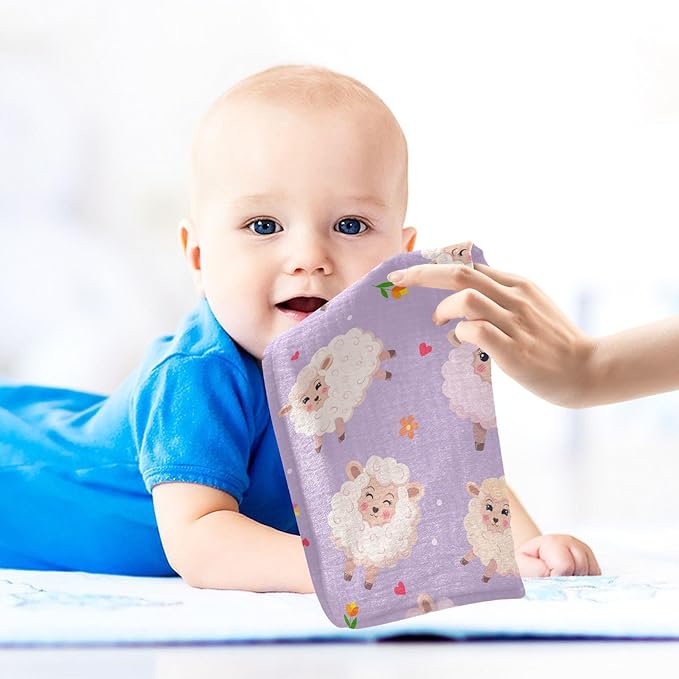 Vvfelixl Muslin Washcloths - Charming Sheeps Baby Burp Cloths, Cotton Face Towel for Newborn Infants, Boys, Girls - Soft and Absorbent, 11.8 X 11.8In, 3 Pack