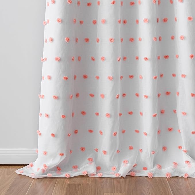 MEETSKY 100% Blackout Curtains for Girls Bedroom 95 Inch Long with Pink Pom Pom Sheer Total Room Darkening Nursery Curtains for Kids Room 2 Panels Grommet Double Layer Window Drapes 52W x 95L