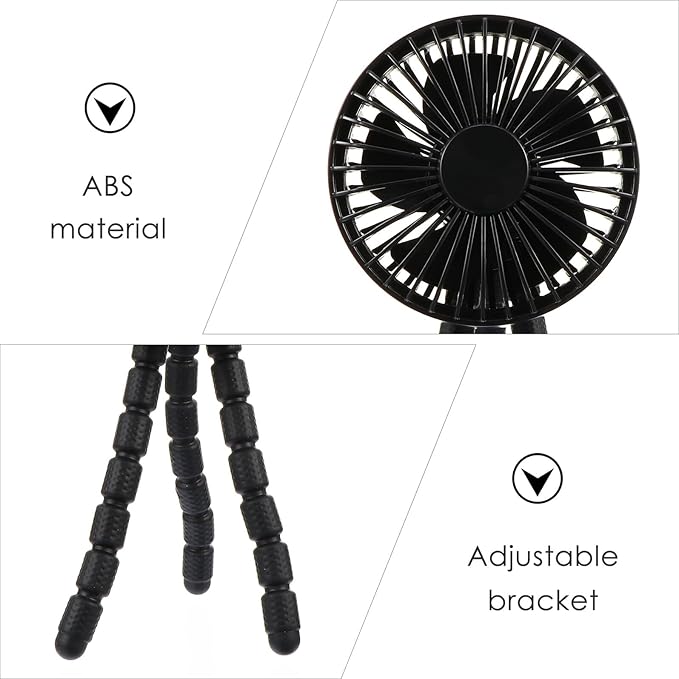 VICASKY Portable Mini Clip-on Stroller Fan for Babies, USB Rechargeable Quiet Handheld Cooling Air Cooler, Black, Suitable for Outdoor Travel and Office Use