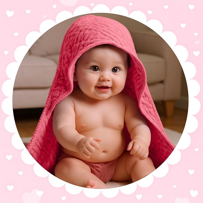 Peryiter 4 Pcs Muslin Hooded Baby Towels 32x32inch Cotton Newborn Bath Essentials Muslin Infant Blankets Absorbent Registry Baby Shower Present for Babies Girl Boy Kids (Rainbow Colors)