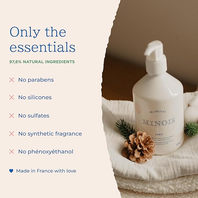 MINOIS PARIS Baby Wash and Shampoo | Gentle Baby Body and Hair Wash with Orange Blossom & Honey | Natural Toddler Shampoo for Sensitive Skin | Made in France 500ml