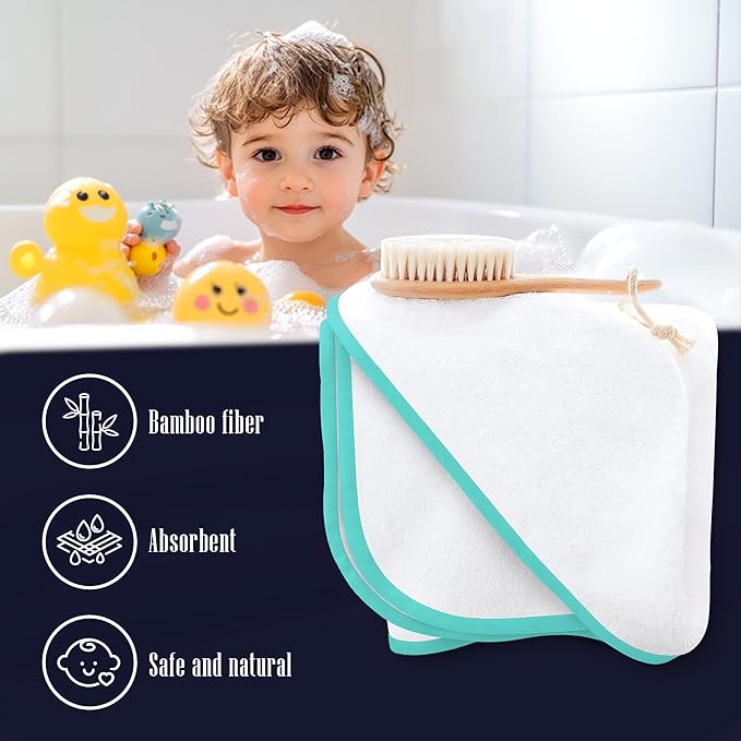 2 Pack Baby Bath Towel - Rayon Made from Bamboo, Ultra Soft Hooded Towels for Babies,Toddler,Infant - Newborn Essential -Perfect Baby Registry Gifts for Boy Girl (White and Malachite, 30 x 30 Inch)