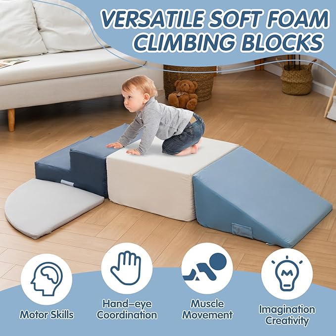 Large 4 Pcs Climbing Toys for Toddlers 1-3 Inside, Oderless & Skin-Friendly Toddler Climbing Toys Indoor, Foam Climbing Blocks for Toddlers with Velcro to Keep Them Together Ideal Gift