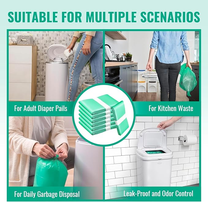 GDLVDI HOME Compatible with Diaper Dekor CLASSIC Diaper Pail Refills | Adult Disposal Bags 4 Pack | Continuous Long-Roll Odor-Control Liners | Lemon Scented | Extra Thick & Durable