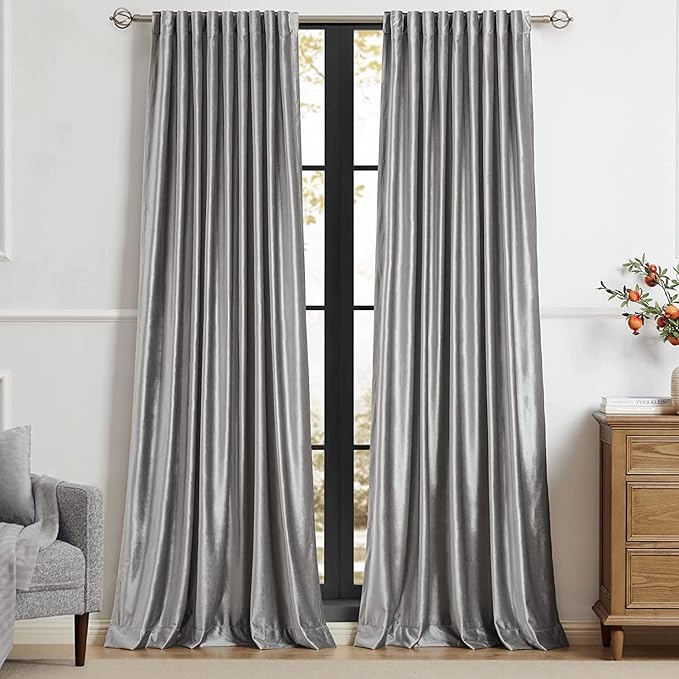 PRIMROSE Light Grey Curtains 90 inch for Living Room,2 Panels Drapes Blackout Rod Pocket Back Tab Window Treatment Room Darkening Thick Decorative Curtains for Bedroom