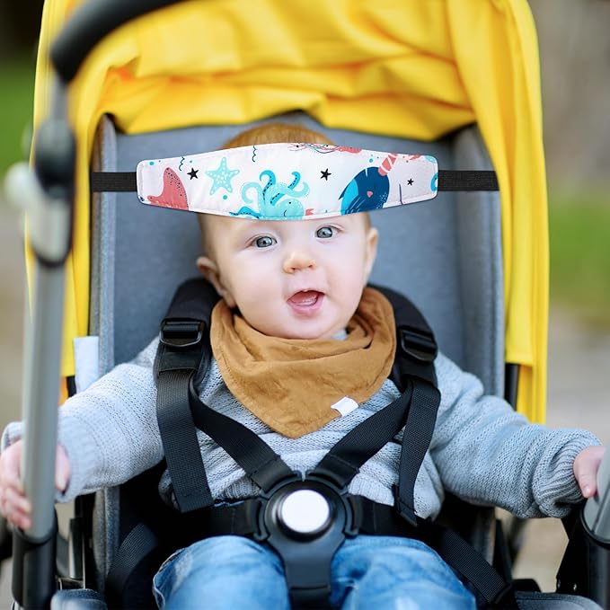 HESTYA 2 Pieces Baby Carseat Head Support Band Strap Headrest Stroller Seat Sleeping Headrest Neck Relief Head Strap Headband for Kids Children Toddler Infant(Ocean Animals)