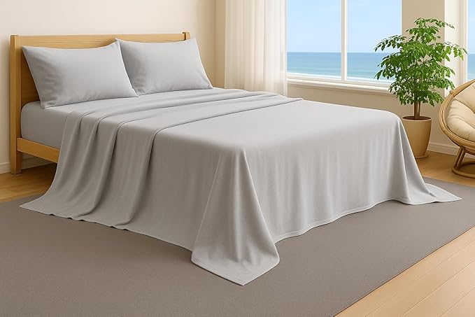 100% Cotton Bed Sheet Set with Deep Pocket - T-Shirt Fabric Jersey Knit - Extra Soft - Easy Fit - 4 Piece Set with Pillowcases - All Season - Comfy – 4 pcs (Gray, King)
