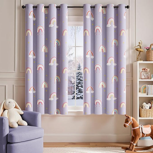 jinchan Nursery Blackout Curtains for Kids Room Rainbow Purple Curtains Cute Girls Bedroom Dorm Playroom Window Treatment Grommet Thermal Insulated Room Darkening 2 Panels 63 Inch Length