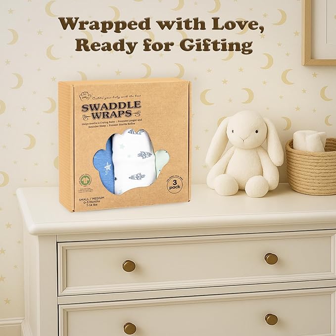 Bublo Baby Swaddles for Newborn Boys – 3-Pack Infant Swaddles 0-3 Months – Adjustable Newborn Swaddle Sleep Sack – Soft Organic Cotton Baby Wrap for Safe & Cozy Sleep