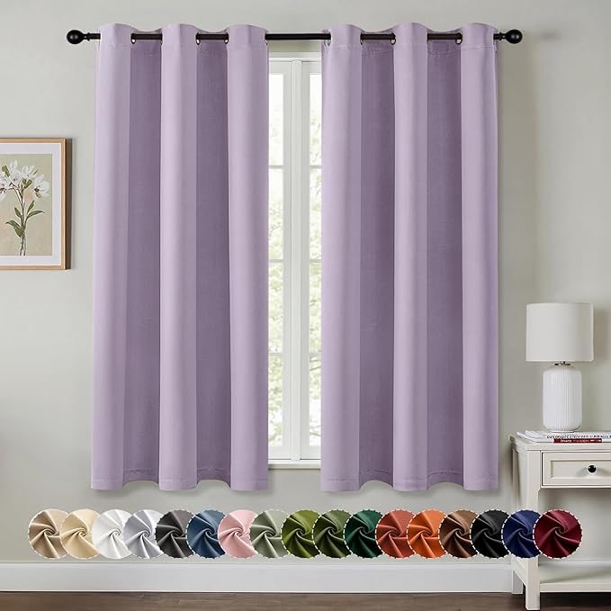 MIULEE Lilac Blackout Curtains for Bedroom Living Room 54 Inches Long 2 Panels, Thermal Insulated Room Darkening Drapes Solid Grommet Noise Reduction Light Blocking Window Treatments 40x54 Inch